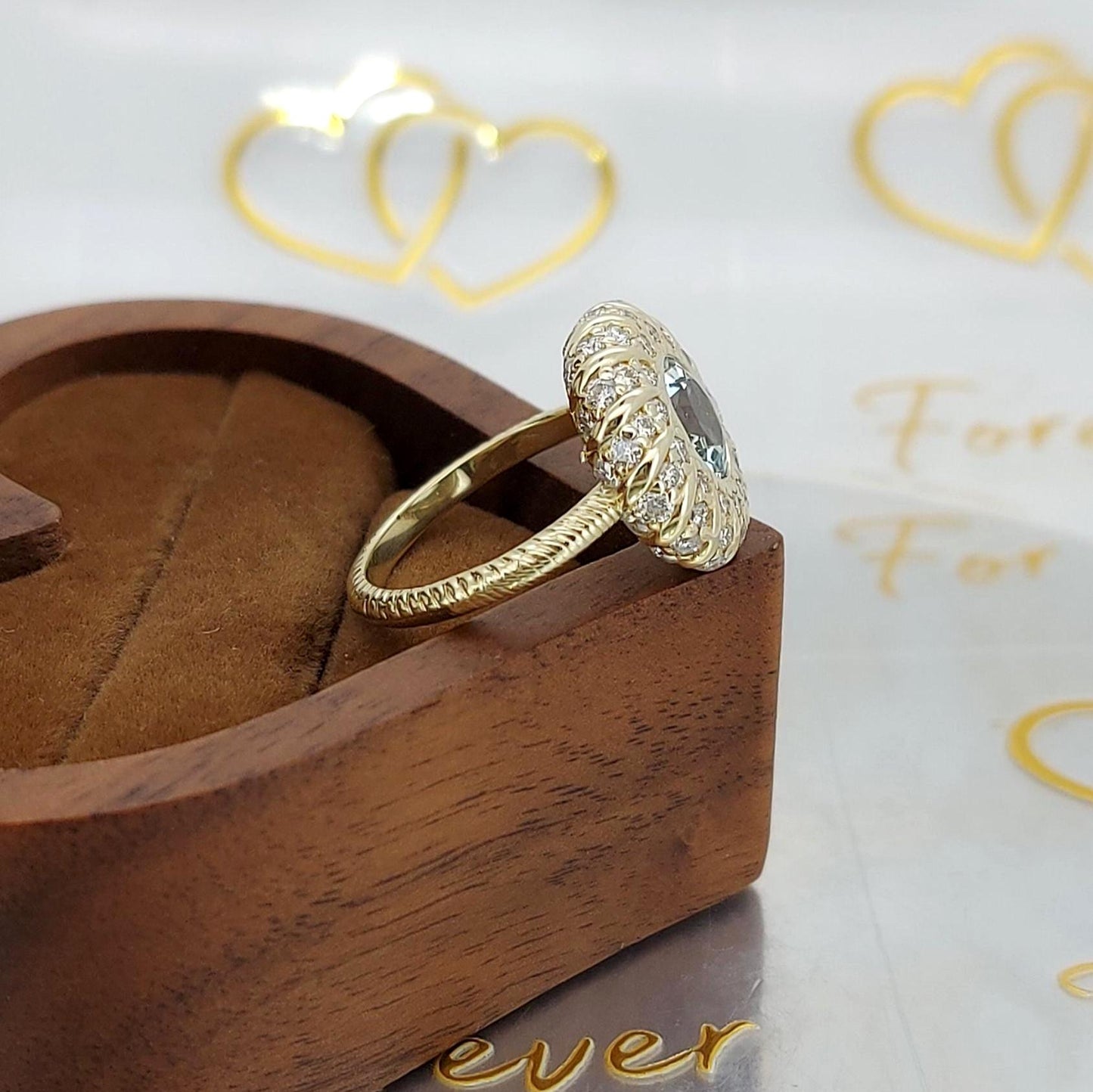 Runder Aquamarinring Round cut Moissanite engagement ring in 935 Argentium Silber — custom handcrafted by Forever For Love