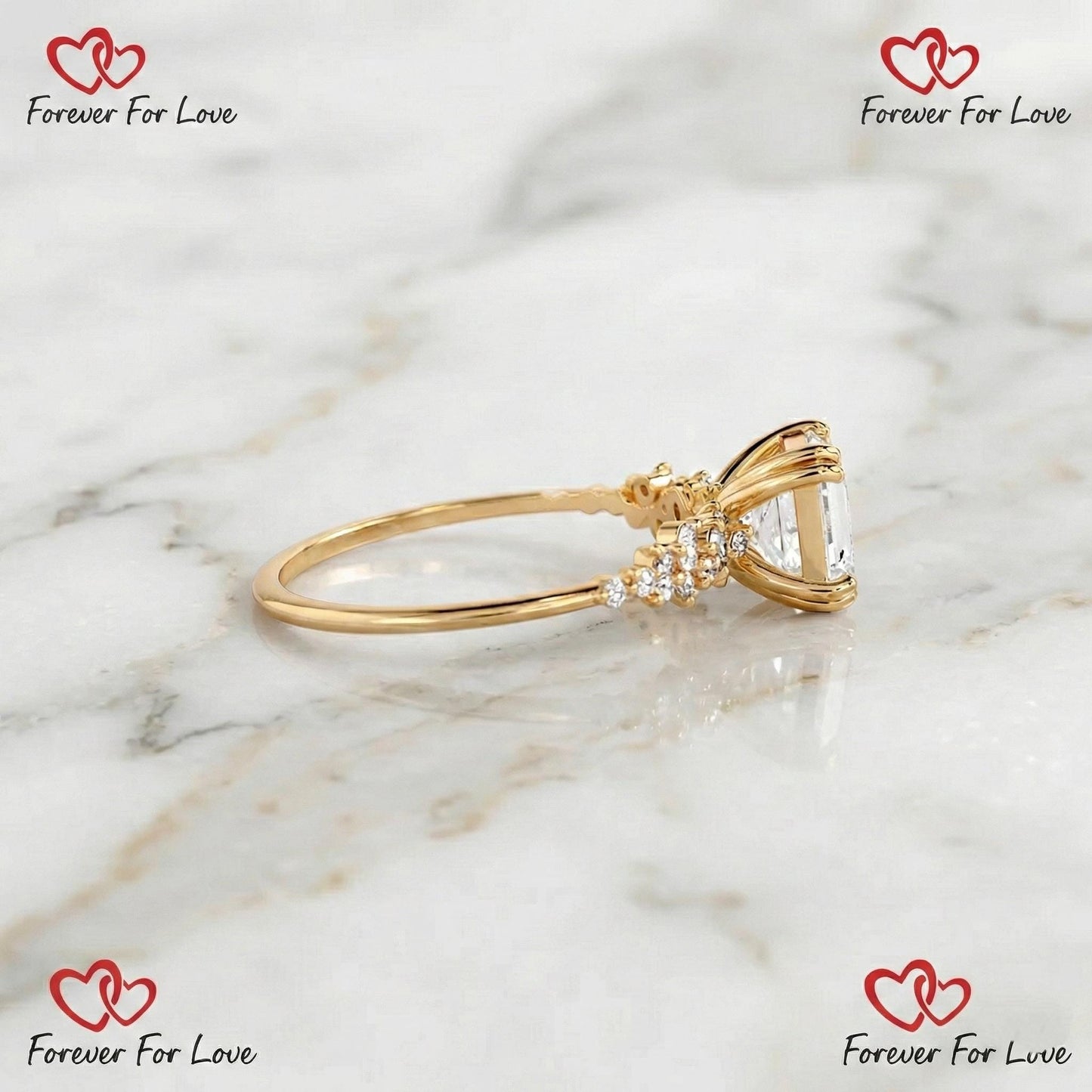 Bague de mariée diamant de laboratoire Asscher 2 carats Asscher cut 1Ct Moissanite taille brillant engagement ring in Gold or Platinum — custom handcrafted by Forever For Love
