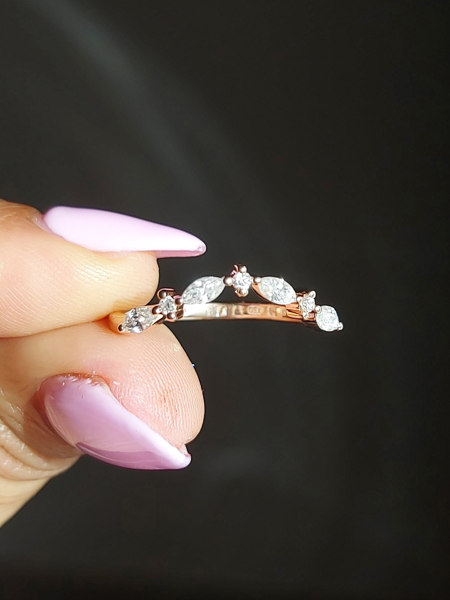 Marquise Moissanite Stacking Ring Marquise cut Moissanite Brilliant Cut engagement ring in 935 Argentium Silver — custom handcrafted by Forever For Love