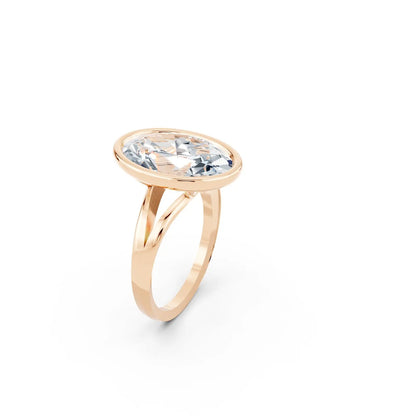 Oval Bezel Set Solitaire Engagement Ring with Split Band Forever For Love