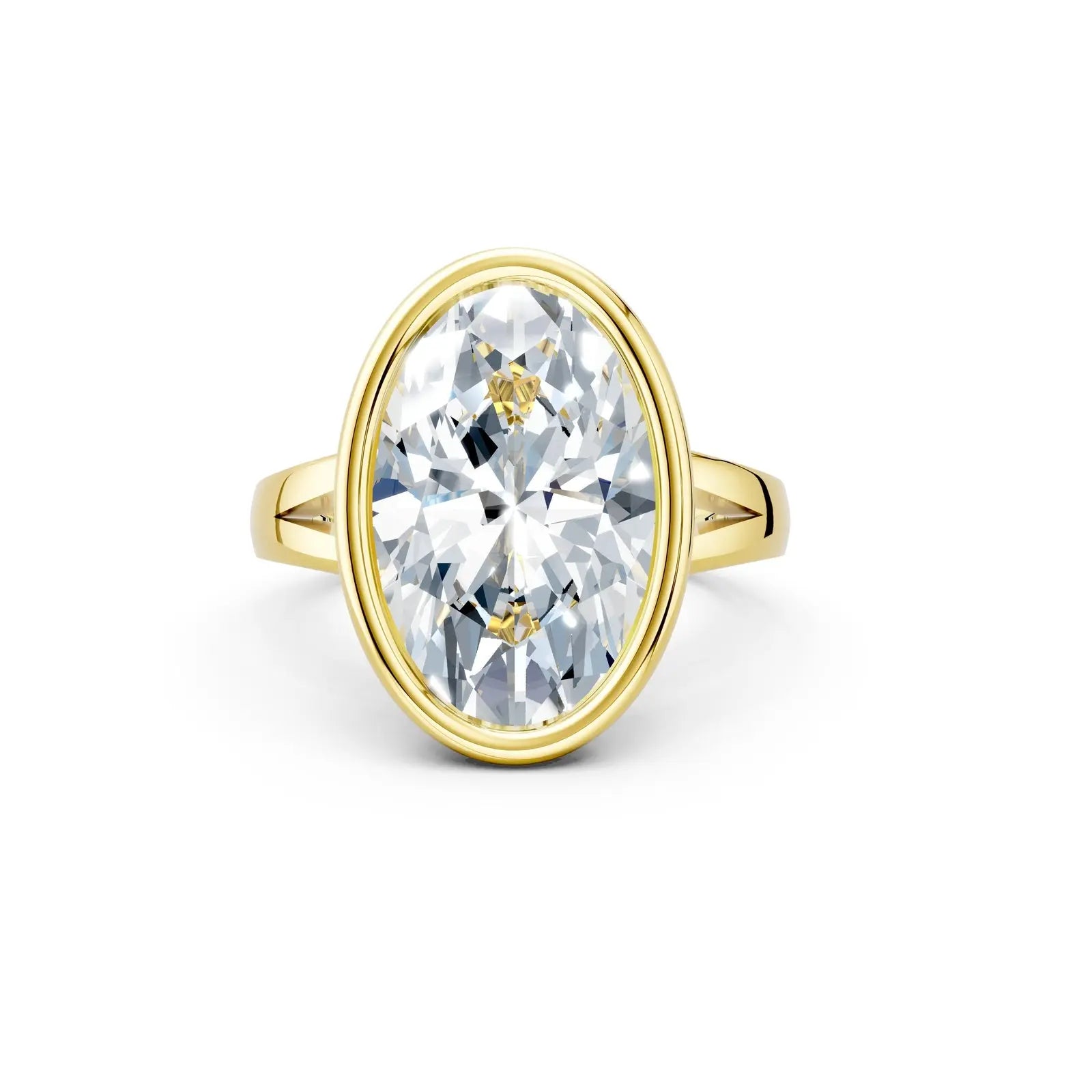 Oval Bezel Set Solitaire Engagement Ring with Split Band Forever For Love