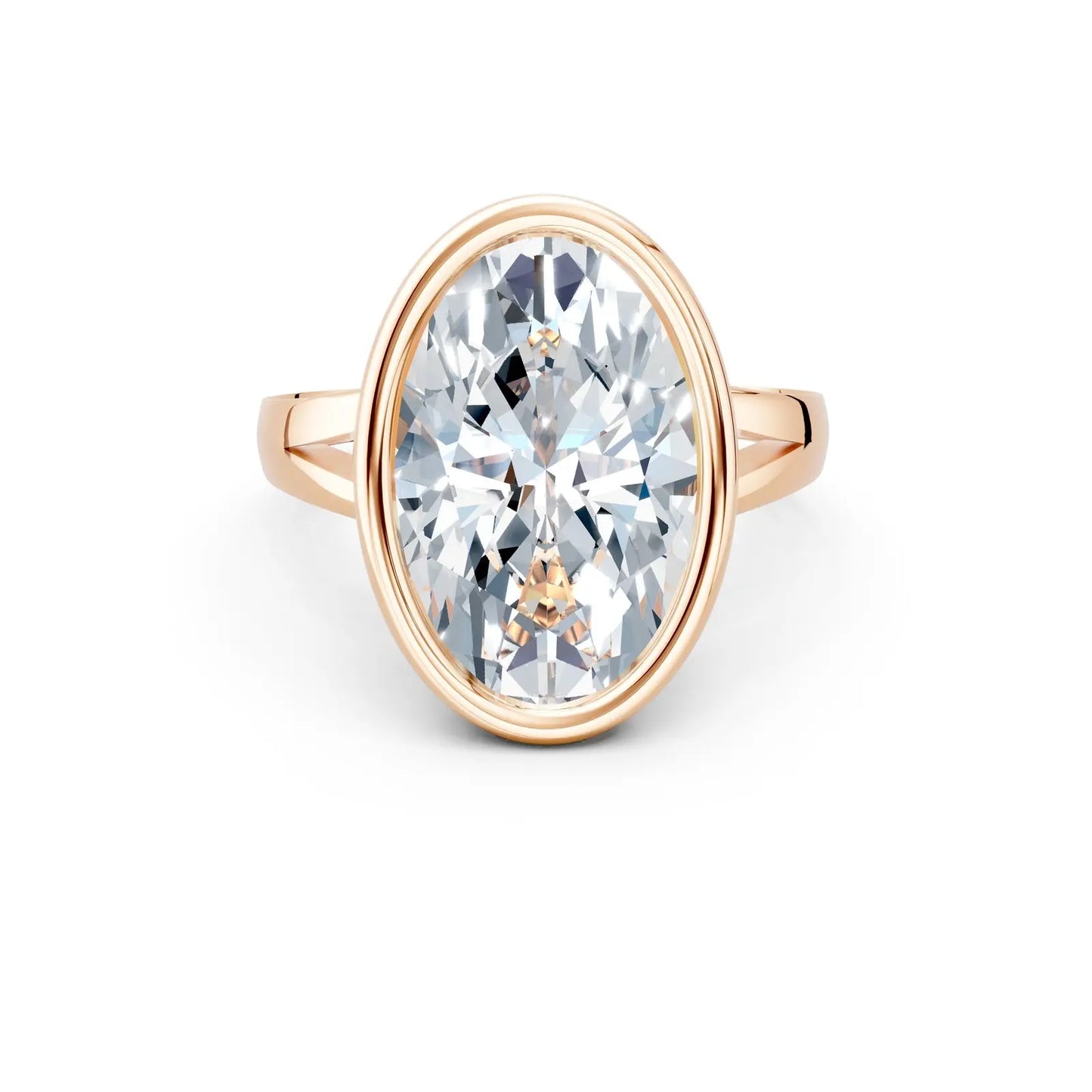 Oval Bezel Set Solitaire Engagement Ring with Split Band Forever For Love