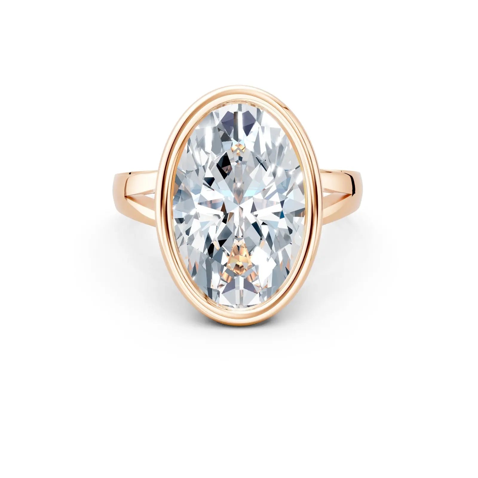 Oval Bezel Set Solitaire Engagement Ring with Split Band Forever For Love