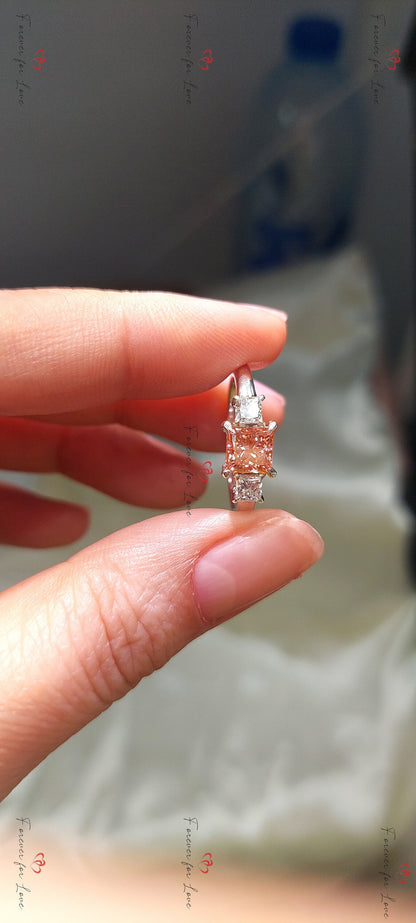 Princess Lab Diamond, Moissanite Three Stone Engagement Ring