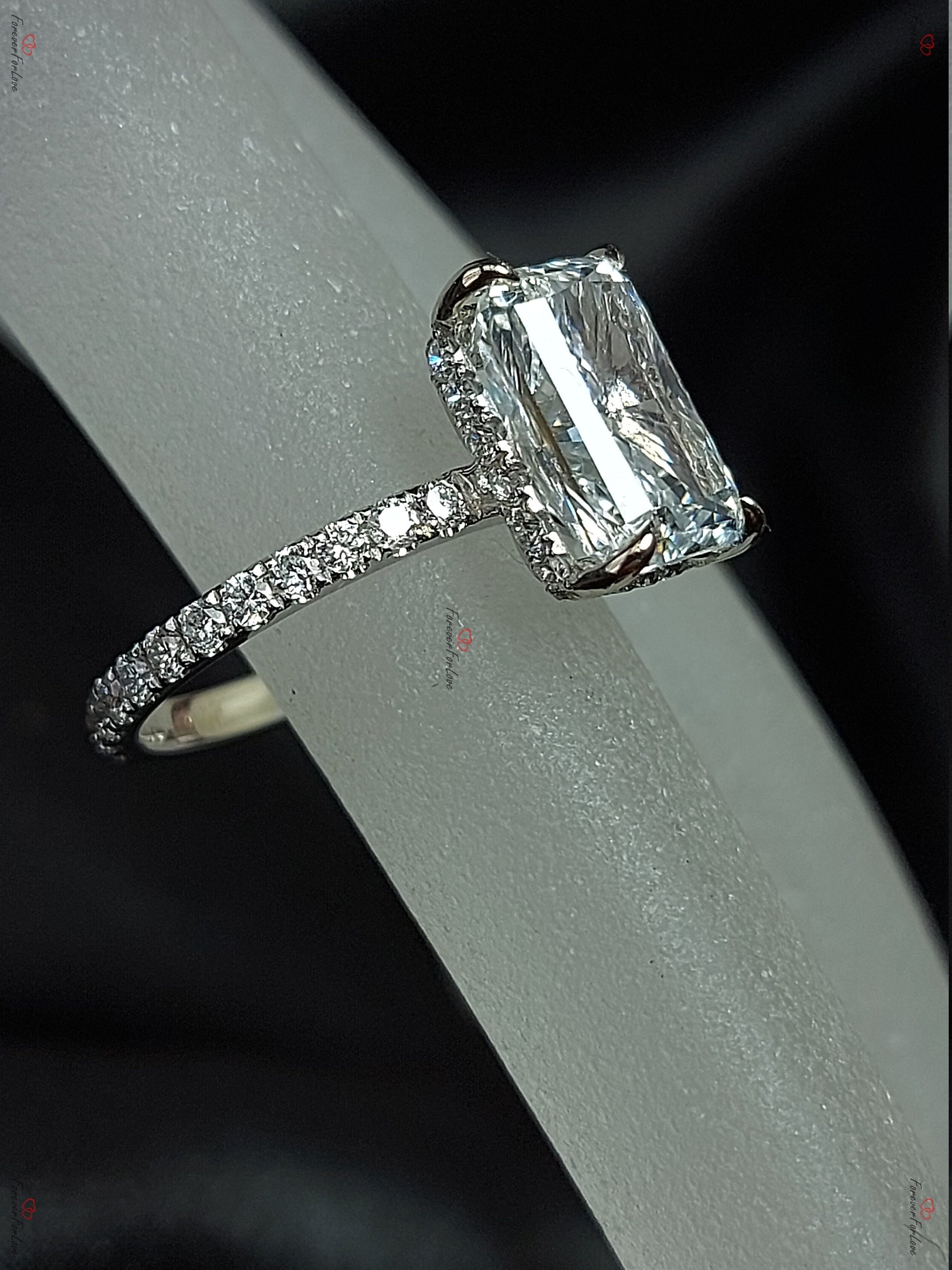 3.5 Ct IGI Certified Radiant Lab Diamond Hidden Halo Engagement Ring