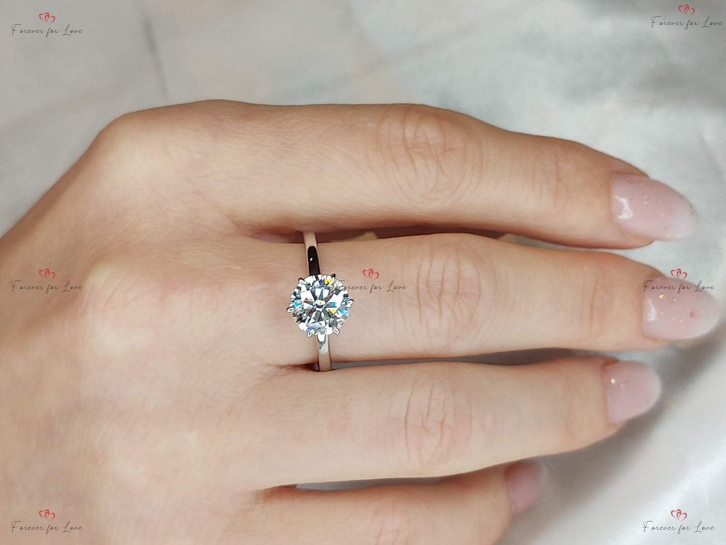 2 Ct Round Lab Diamond Solitaire Engagement Ring Round cut 1Ct Moissanite Brilliant Cut engagement ring in 935 Argentium Silver — custom handcrafted by Forever For Love