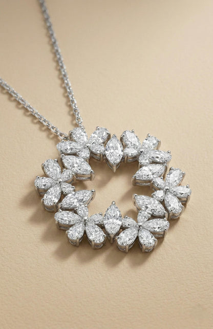 Pear and Marquise diamond Necklace, 14k White Gold, Dainty Minimalist Pendant, lab Diamond Necklace, Unique design, Special Gift For Her.