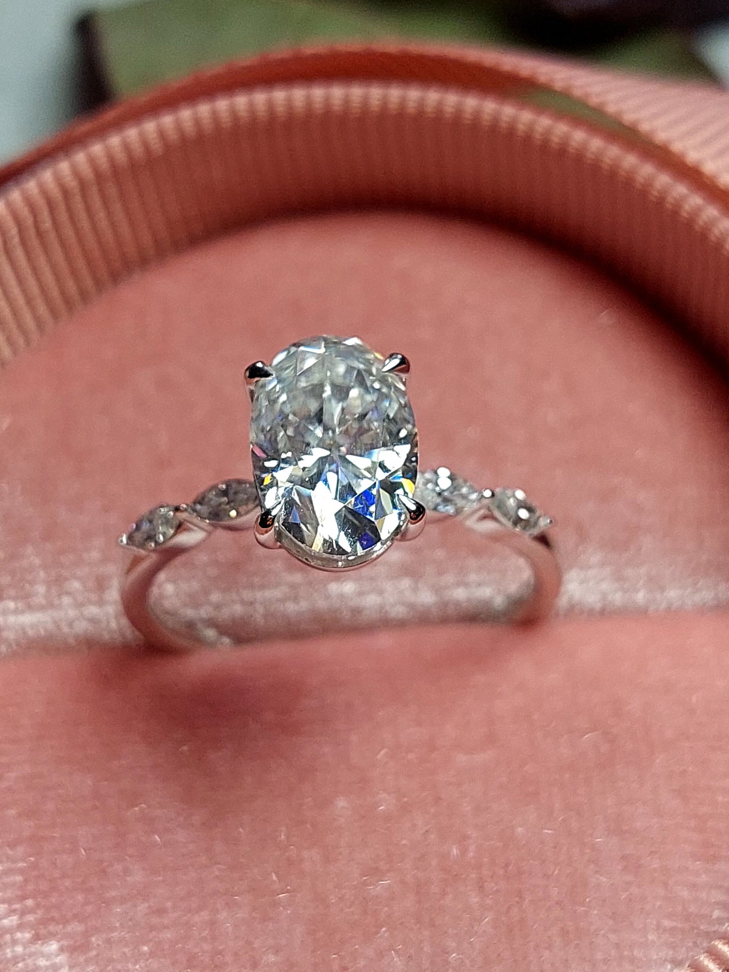 2 Ct Oval Moissanite Brilliant Cut Engagement Ring Oval cut 1Ct Moissanite Brilliant Cut engagement ring in 935 Argentium Silver — custom handcrafted by Forever For Love