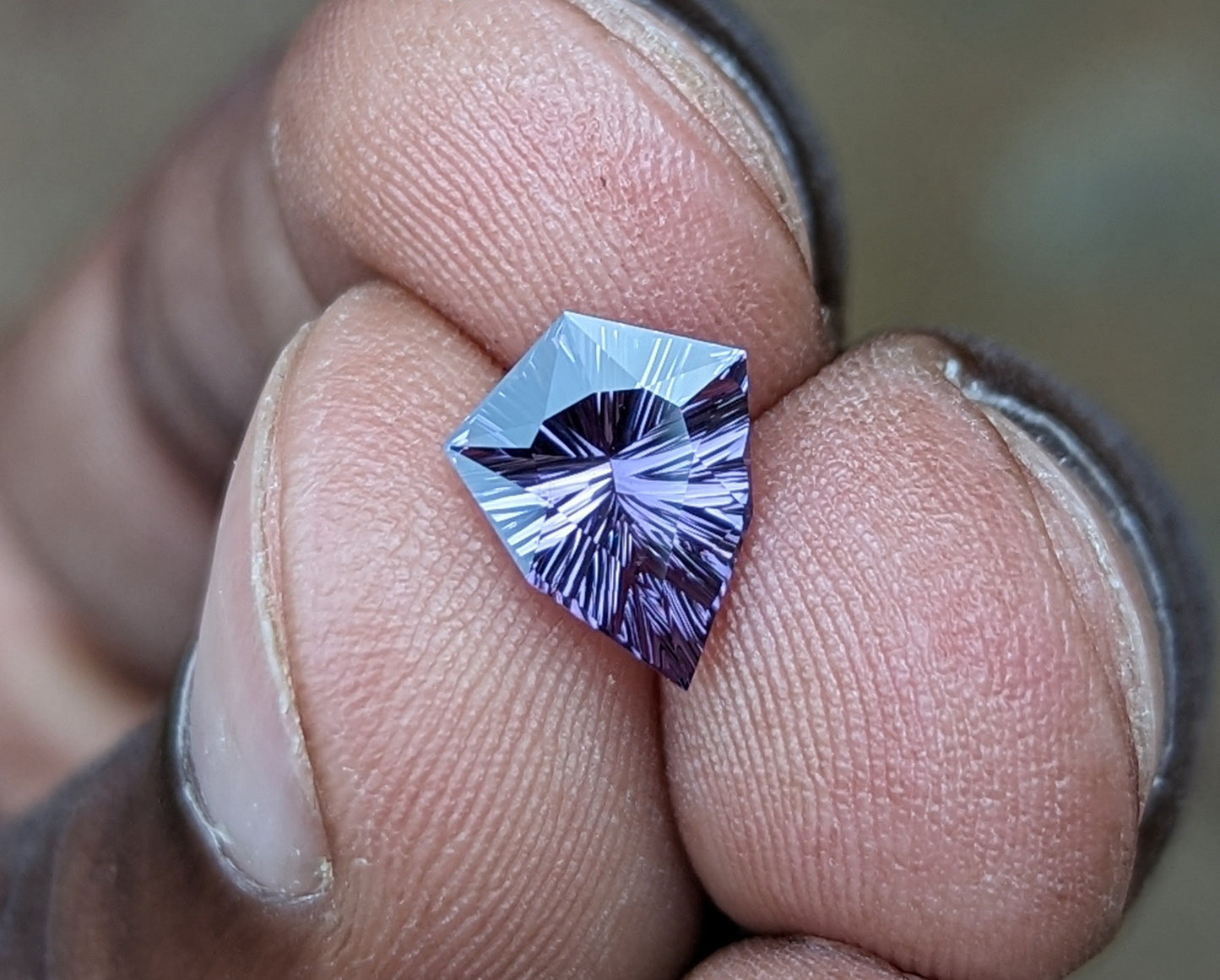 2 Carats Concave Cut Spinel, Lavender Color Shield Shape Spinel from Sri Lanka, Genuine Stone for Her. Moissanite engagement ring in Gold or Platinum — custom handcrafted by Forever For Love