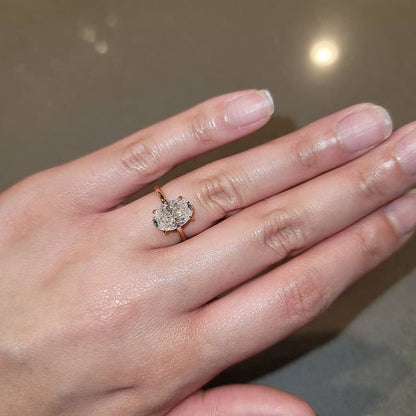 3.5 Ct Oval Moissanite Hidden Halo Engagement Ring