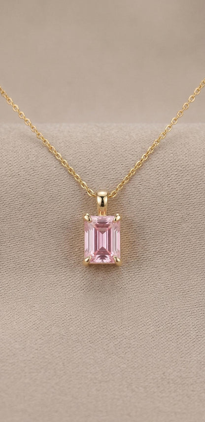 Collier Saphir Rose, Or Rose 14 carats, Pendentif Saphir Minimaliste et Délicat, Collier Femme Alternative Diamant, Cadeau Spécial Pour Elle.