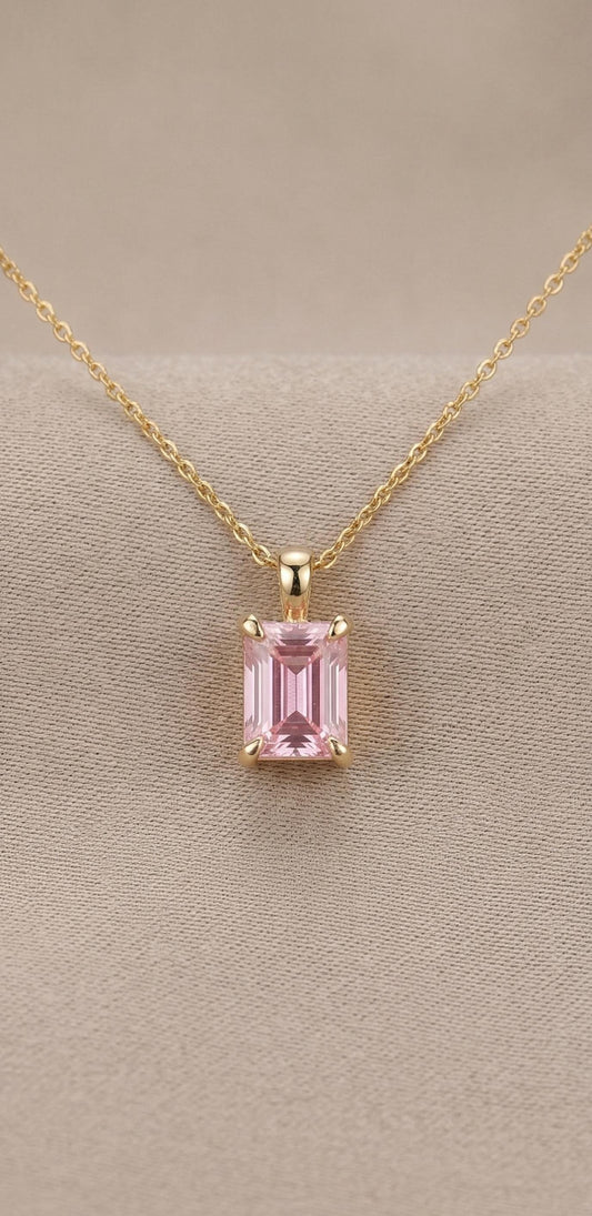 Pink Sapphire Necklace, 14k Rose Gold, Dainty Minimalist Sapphire Pendant, Diamond Alternative Womens Necklace, Special Gift For Her.