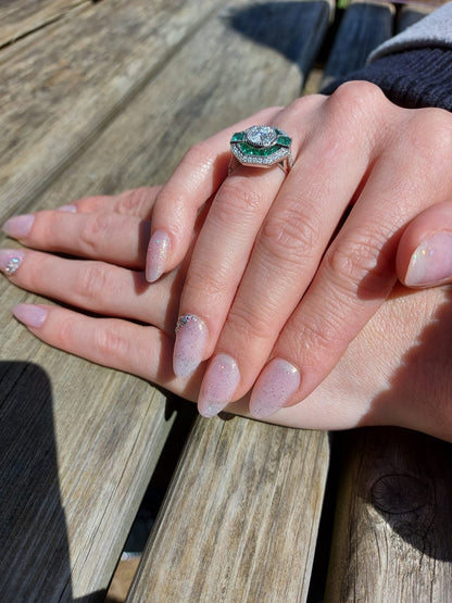 Moissanite, Emerald Halo Engagement Ring