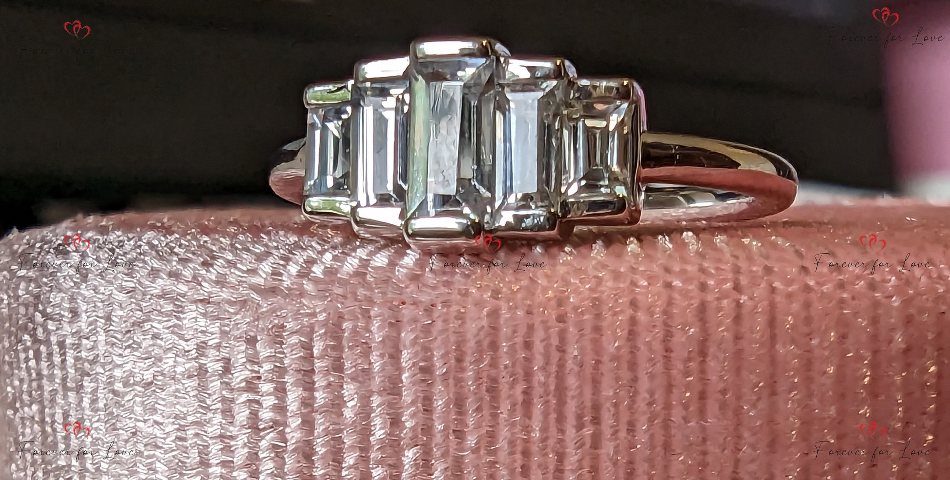 Baguette Natural Diamond, Sapphire Three Stone Engagement Ring