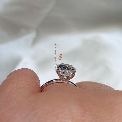 2.2 Ct Cushion Moissanite Hidden Halo Engagement Ring