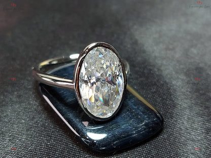 6 CT Moissanite Engagement Ring with bezel, 14*9mm Elongated Crushed Ice Oval Cut Ring, Modern Oval Diamond Ring, 14k Solid Yellow Gold.