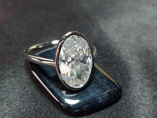 6 CT Moissanite Engagement Ring with bezel, 14*9mm Elongated Crushed Ice Oval Cut Ring, Modern Oval Diamond Ring, 14k Solid Yellow Gold.