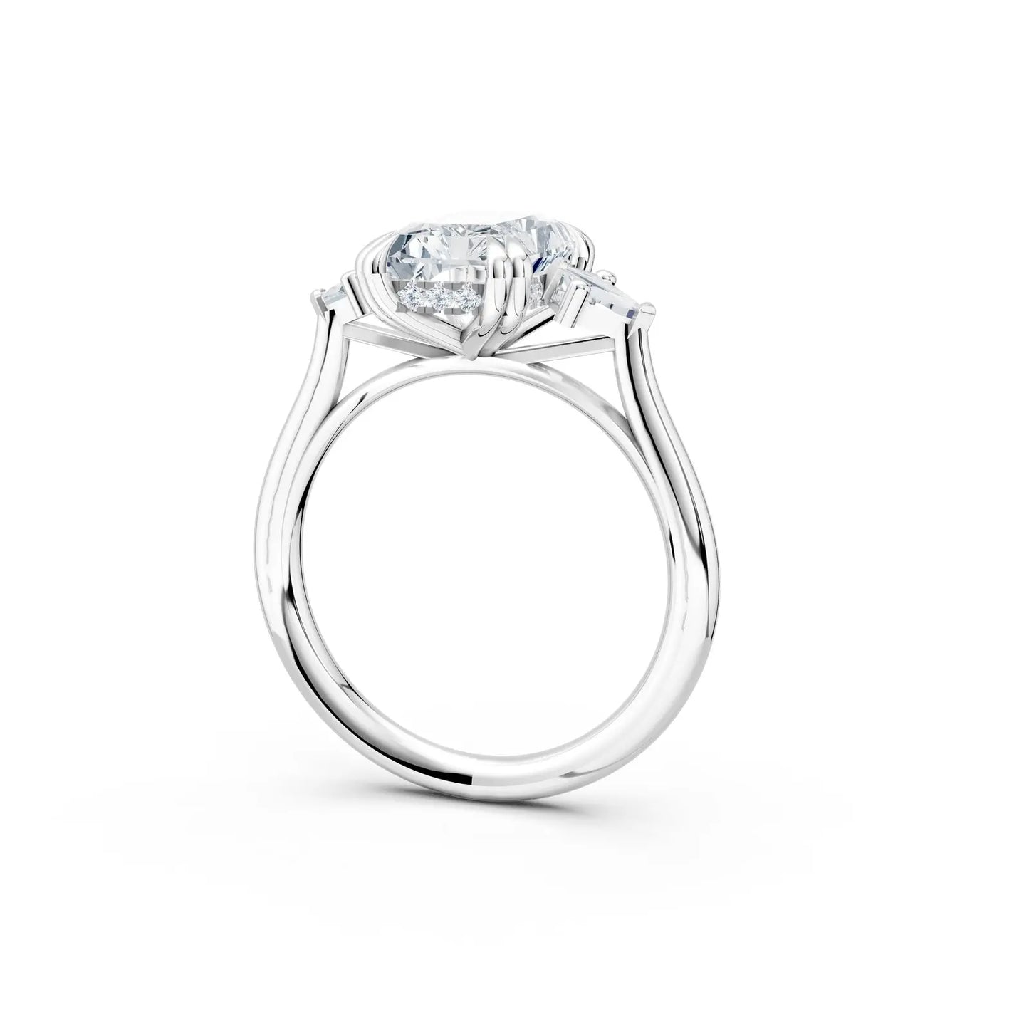 Radiant Center Stone with Pear Side Stones Three-Stone Engagement Ring Forever For Love