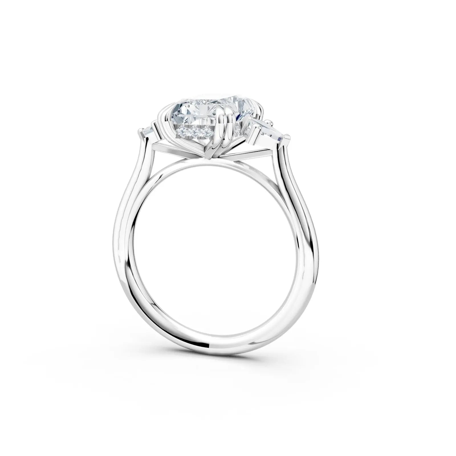 Radiant Center Stone with Pear Side Stones Three-Stone Engagement Ring Forever For Love