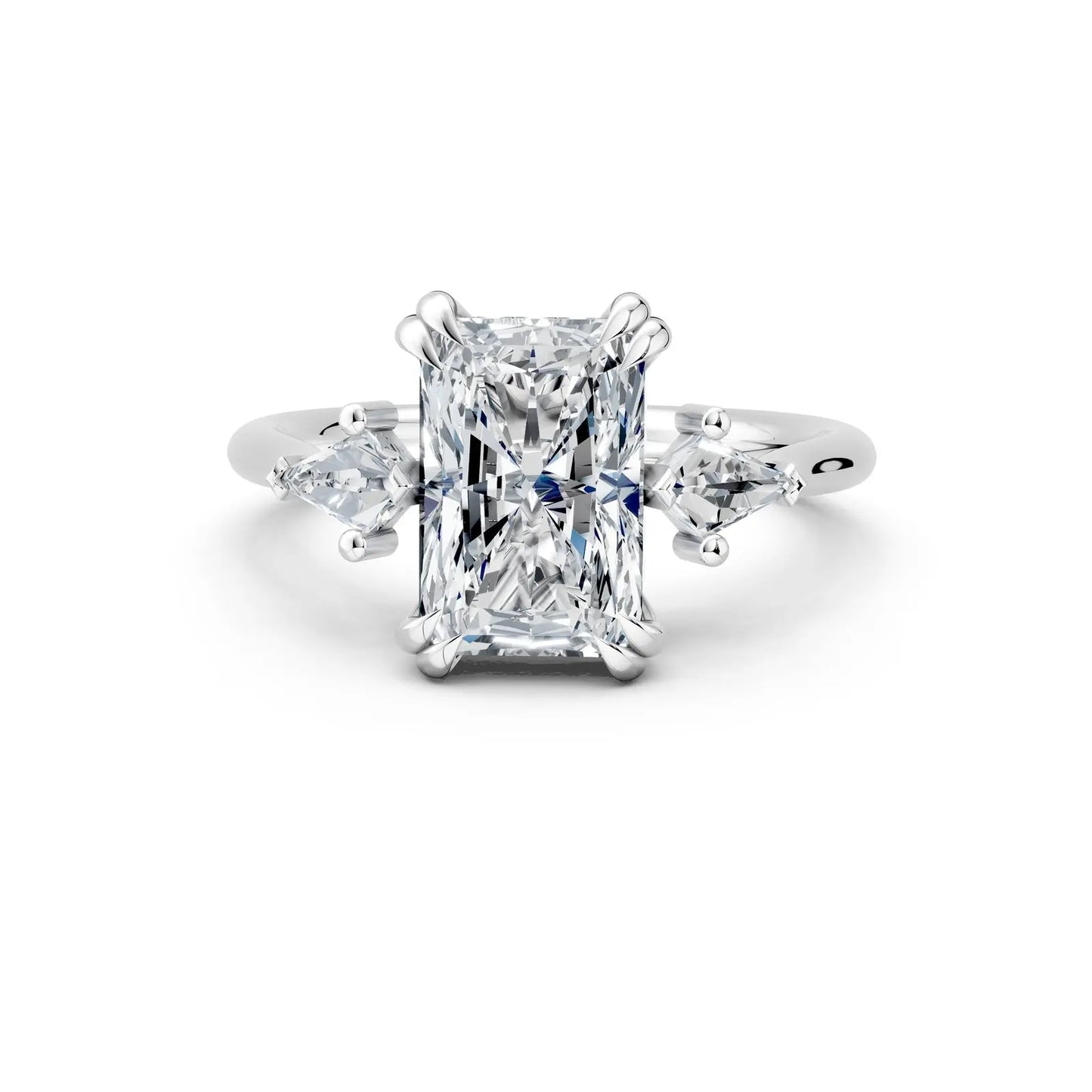 Radiant Center Stone with Pear Side Stones Three-Stone Engagement Ring Forever For Love