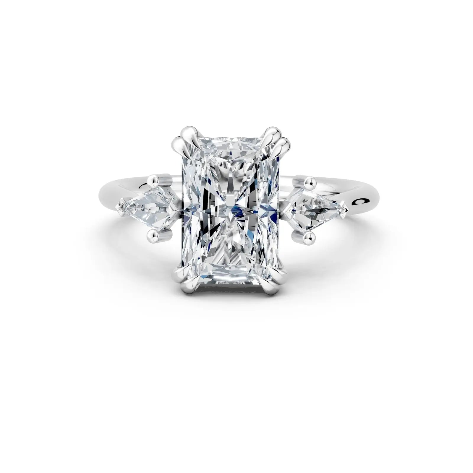 Radiant Center Stone with Pear Side Stones Three-Stone Engagement Ring Forever For Love