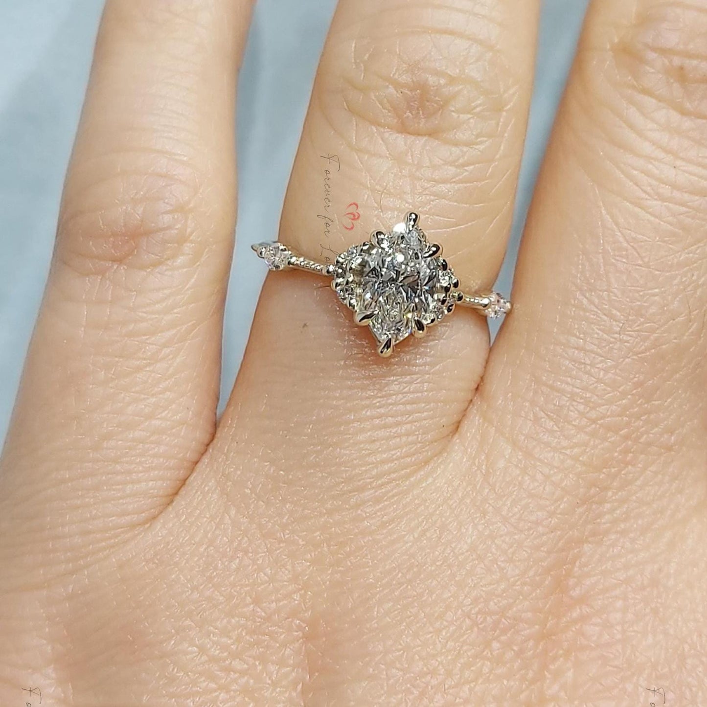 2 Ct Marquise Lab Diamond Vintage Engagement Ring with Staggered Band Marquise cut 1Ct Moissanite Brilliant Cut engagement ring in 935 Argentium Silver — custom handcrafted by Forever For Love