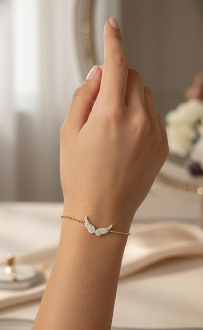 14k Gold Diamant Flügel Armband, Massives Gold Flügel Charm Armband, Diamant Flügel Armband, Gold Diamant Armband, Perfektes Geschenk