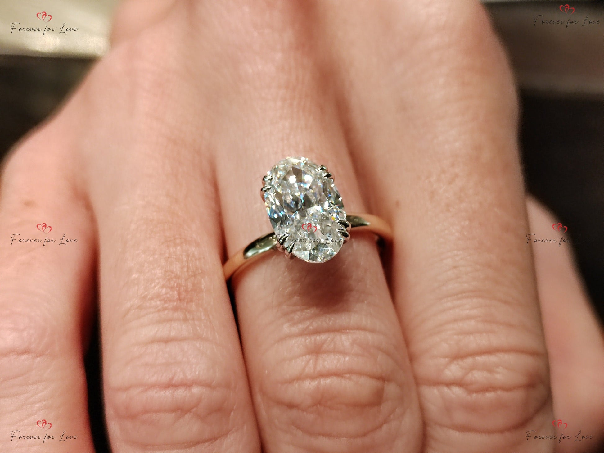4.5 Ct Oval Diamond, Moissanite Hidden Halo Engagement Ring