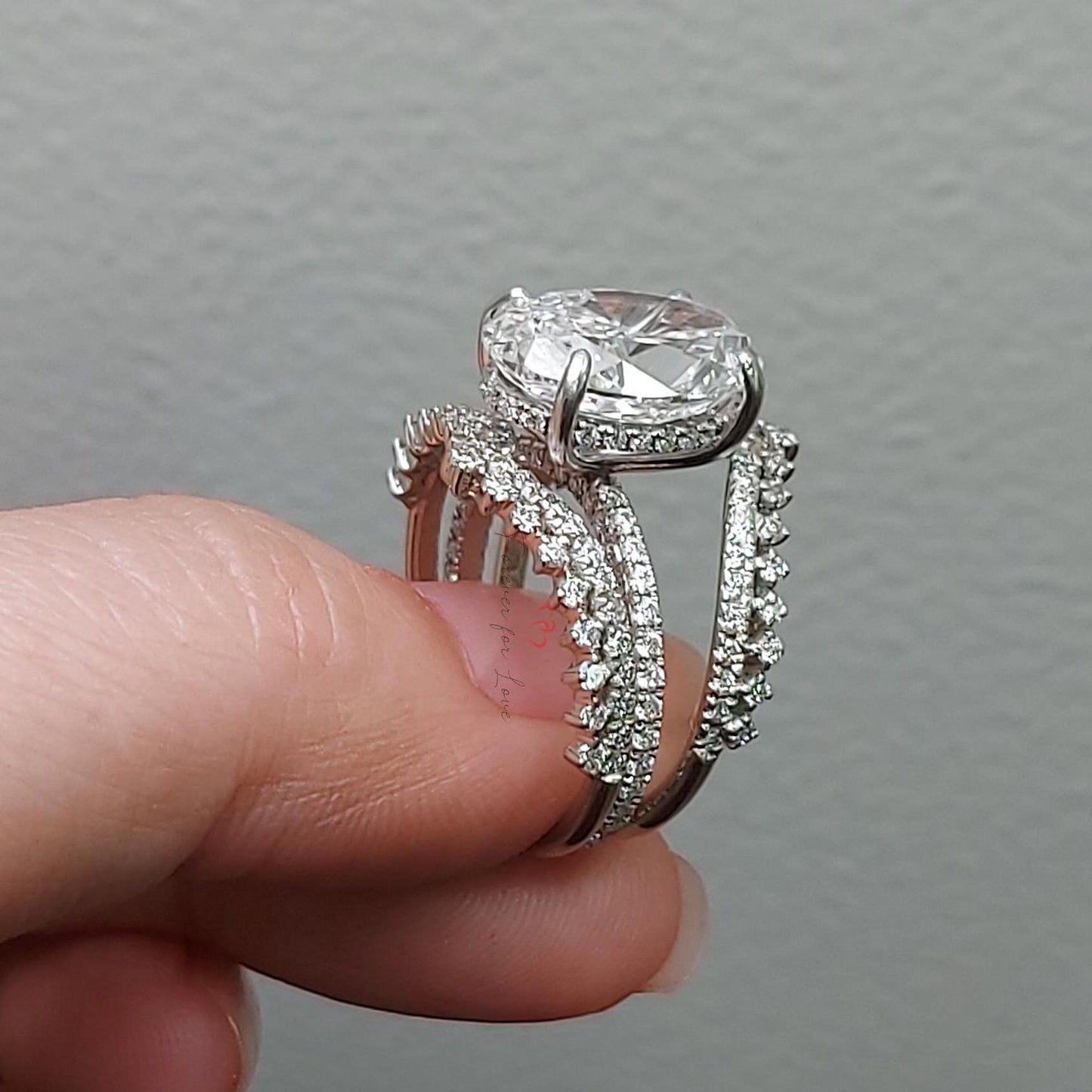 6 Ct Oval Hidden Halo Engagement Ring Oval cut Moissanite Brilliant Cut engagement ring in 935 Argentium Silver — custom handcrafted by Forever For Love