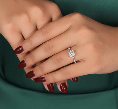 Princess Cut Diamond Engagement Ring Genuine Lab Grown Diamond Ring Proposal Ring for Her Distance Pave Setting Ring Unique Anniversary Gift