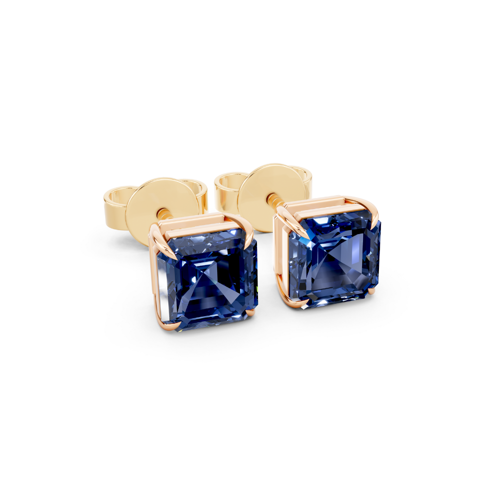 Asscher Cut Farbige Diamant-Ohrstecker Moissanite engagement ring in 10K Massivgold — custom handcrafted by Forever For Love