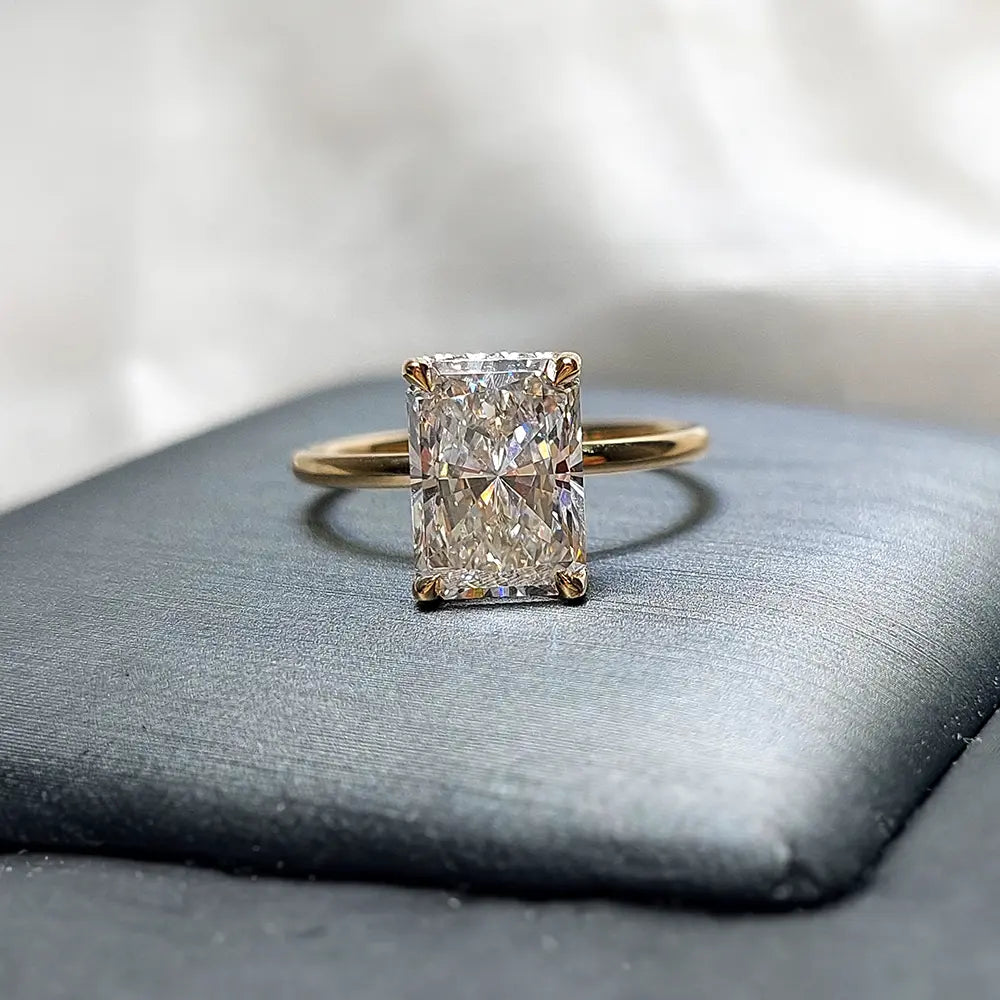 Hidden Halo Radiant Cut 5ct Moissanite or Diamond Engagement Ring Yellow Gold