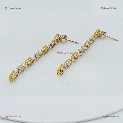 Yellow & White Lab Diamond Dangle Earrings – 7 Carat Oval Cut Forever For Love