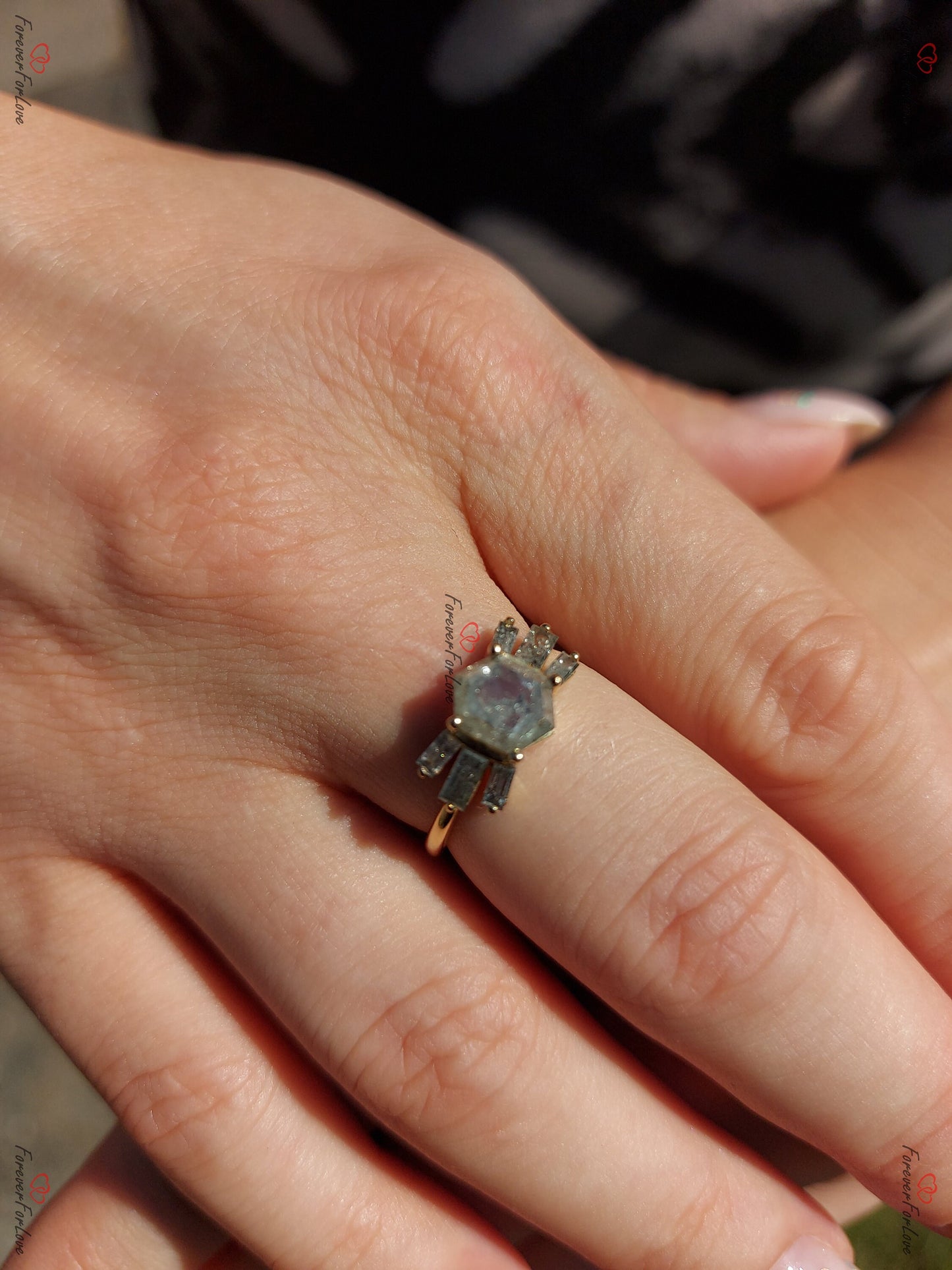 1.5 Ct Hexagon Diamond Engagement Ring Hexagon cut 1Ct Moissanite Brilliant Cut engagement ring in 935 Argentium Silver — custom handcrafted by Forever For Love