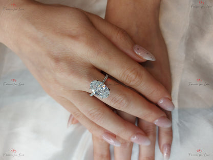 Oval Cut Engagement engagement ring/ 7 Ct Crushed ice Oval 14*9mm Moissanite, diamond hidden halo ring,.