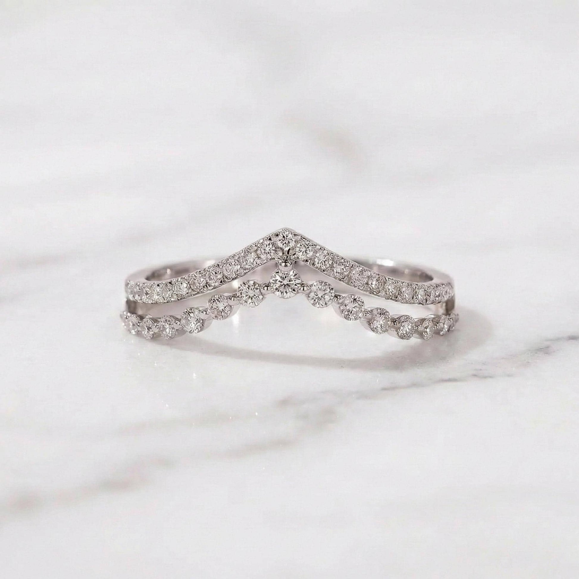 Double Band Wedding Ring Two Row Ring in 14k 18k 10k Solid Gold Pretty Multi Layer Bridal Ring Half Eternity Ring Lab Grown Diamond Ring