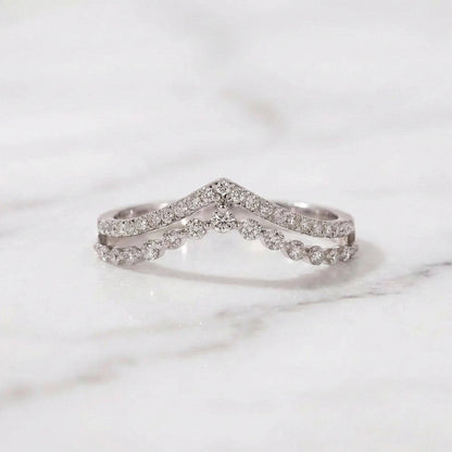 Double Band Wedding Ring Two Row Ring in 14k 18k 10k Solid Gold Pretty Multi Layer Bridal Ring Half Eternity Ring Lab Grown Diamond Ring