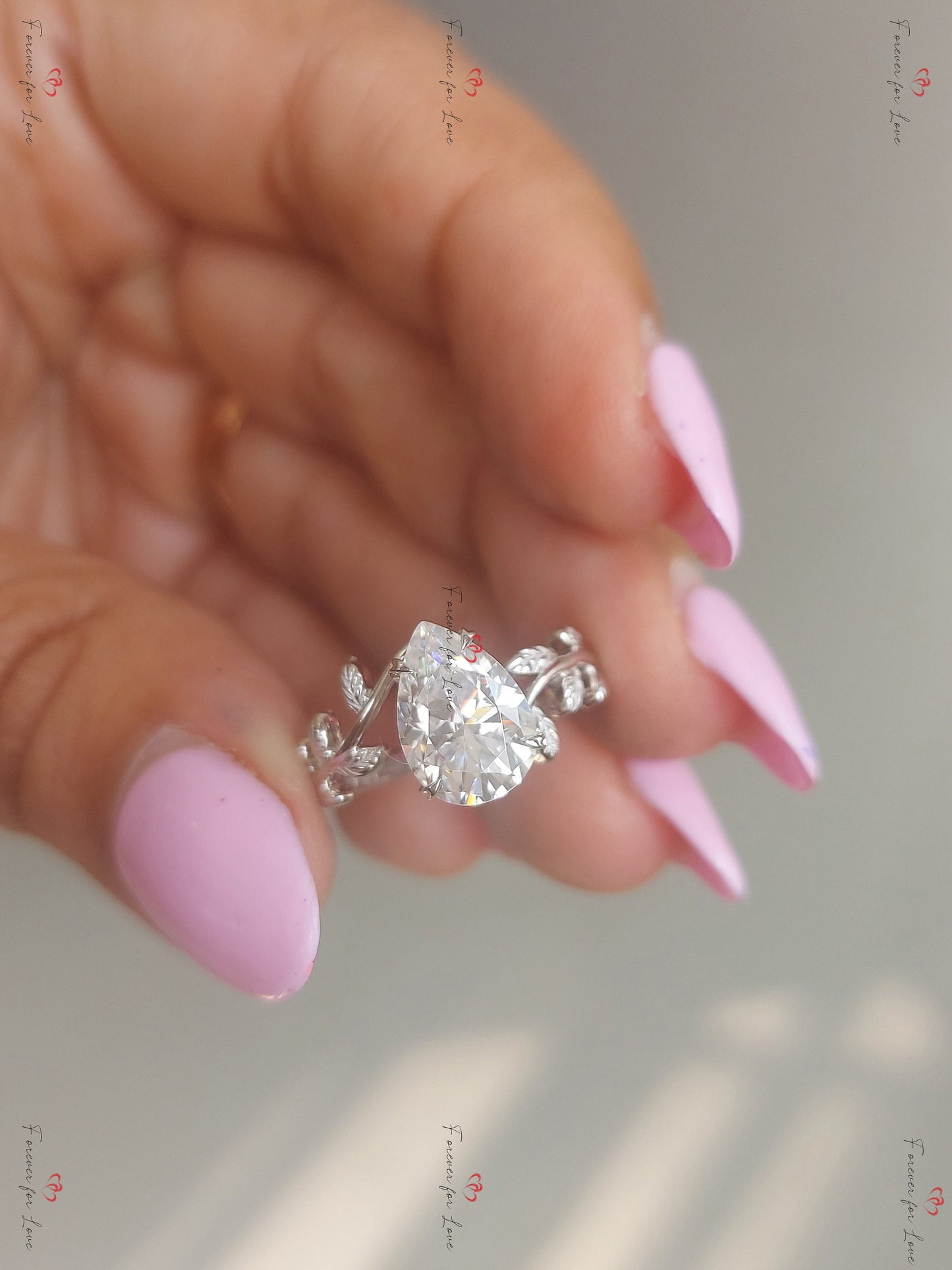 Bague de fiançailles solitaire poire moissanite Pear cut 1Ct Moissanite taille brillant engagement ring in Gold or Platinum — custom handcrafted by Forever For Love