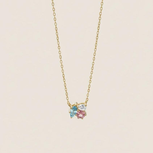 Multi stone necklace handmade with blue topaz, tourmaline and diamond in solid gold and silver Special Gift For Her.