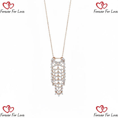 Halskette aus 18 Karat massivem Roségold für die Hochzeit, Anhänger mit Labor-Diamant, zierliche Kette, einzigartiges Design, perfektes Jubiläumsgeschenk.