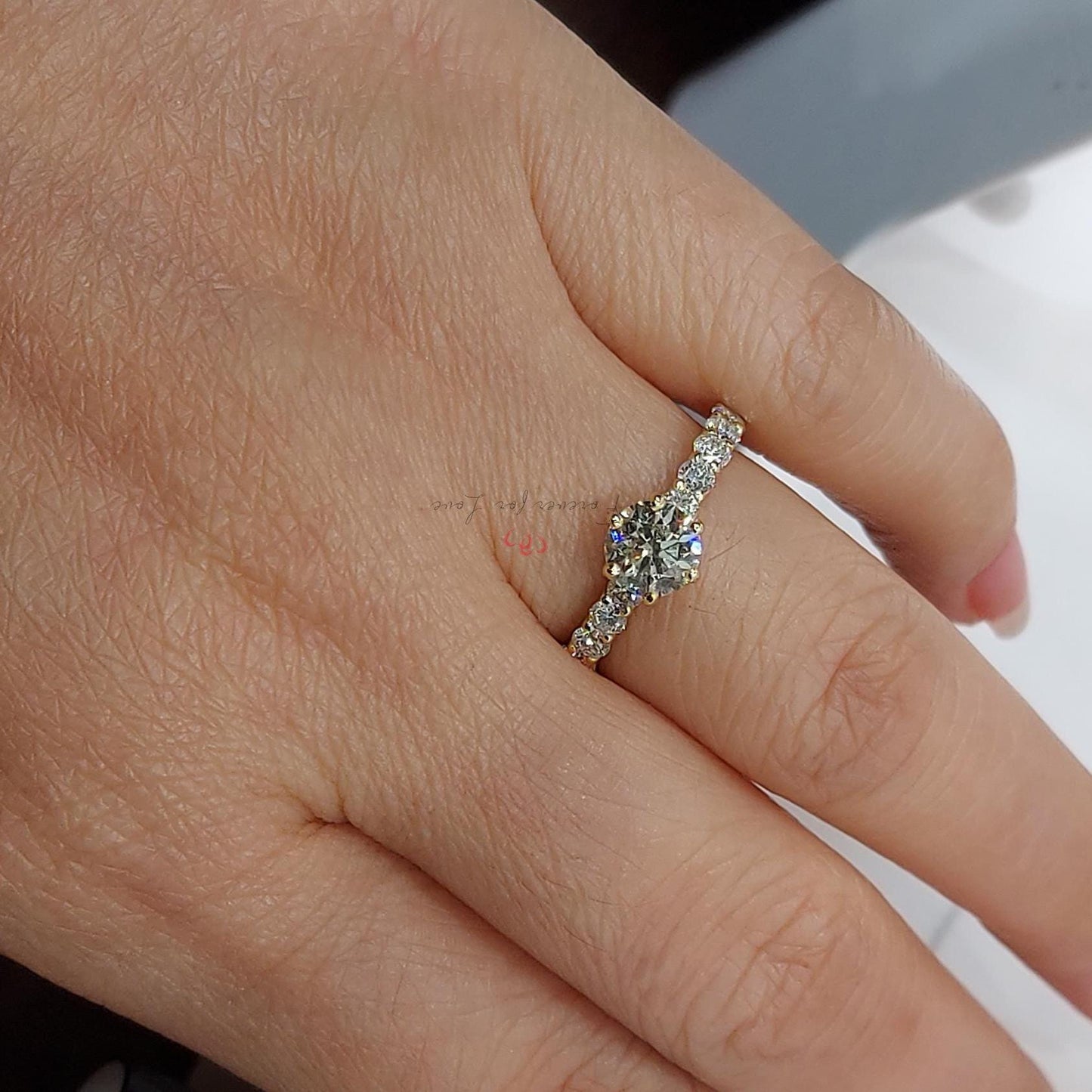 0.93 Ct GIA Certified Round Natural Diamond Solitaire Engagement Ring Round cut 1Ct Moissanite Brilliant Cut engagement ring in 935 Argentium Silver — custom handcrafted by Forever For Love