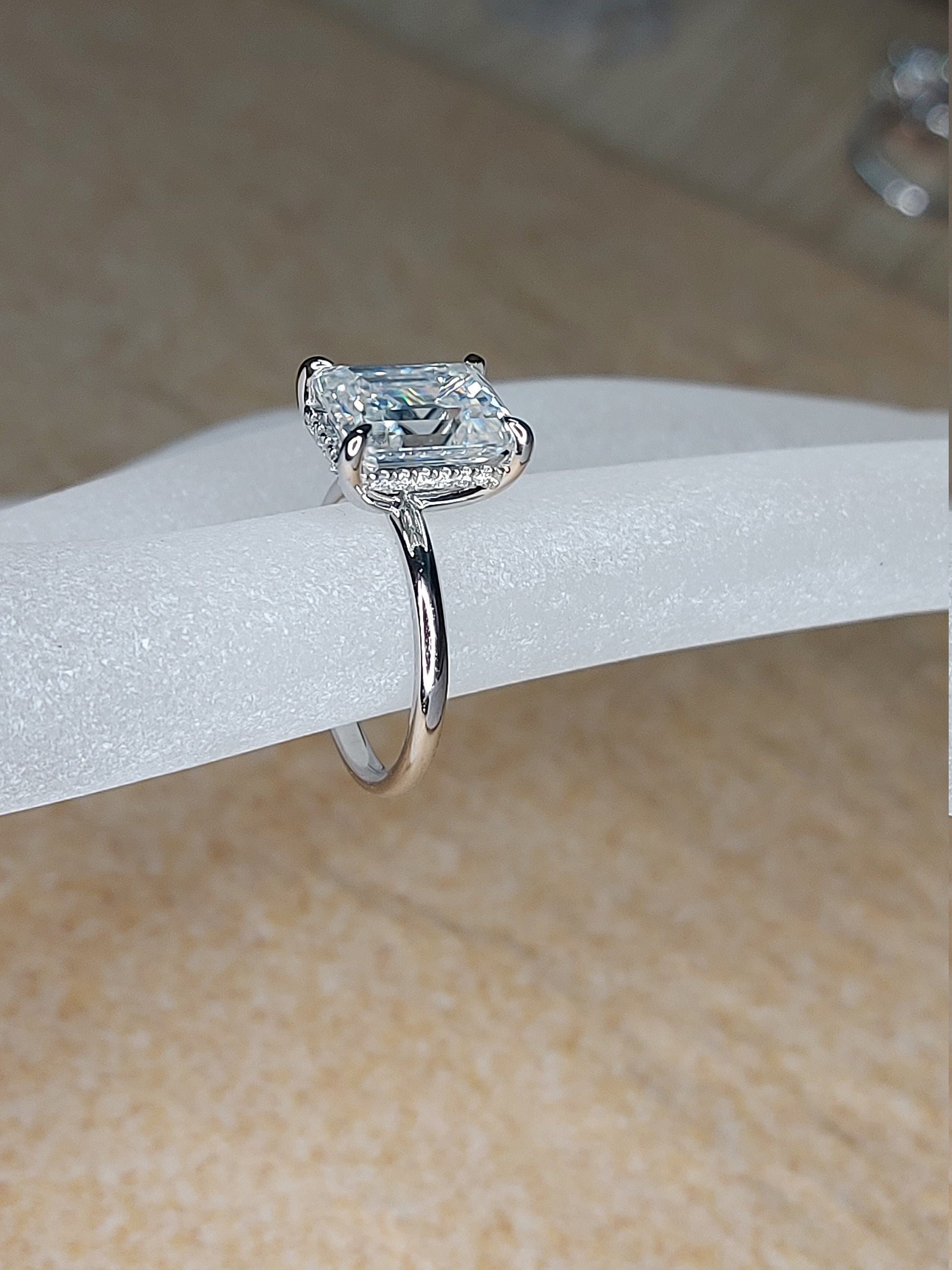 4 Ct Emerald Diamond, Moissanite, Emerald Solitaire Engagement Ring