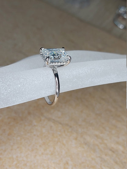 4 Ct Emerald Diamond, Moissanite, Emerald Solitaire Engagement Ring