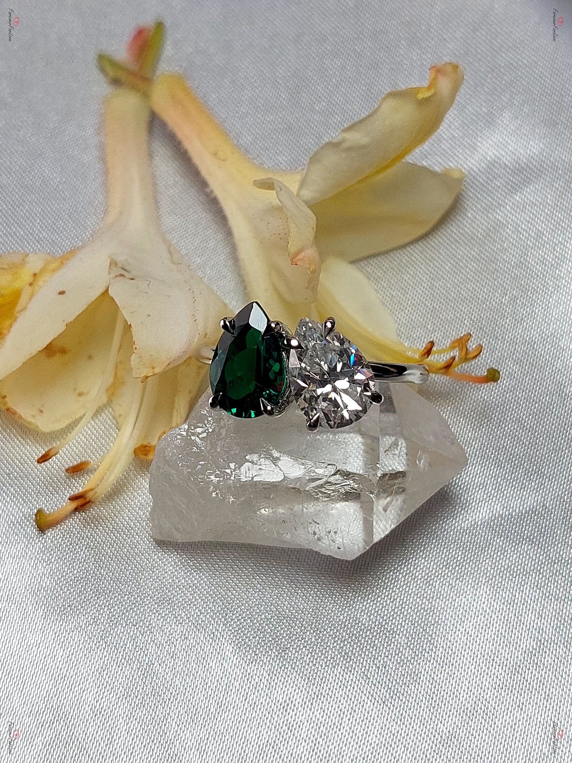 Pear Diamond, Emerald Engagement Ring