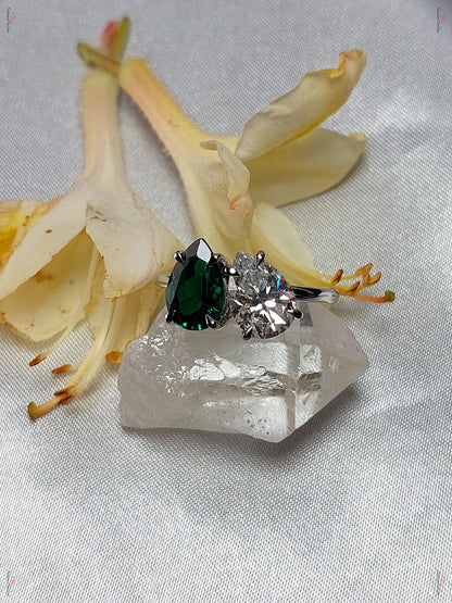 Pear Diamond, Emerald Engagement Ring