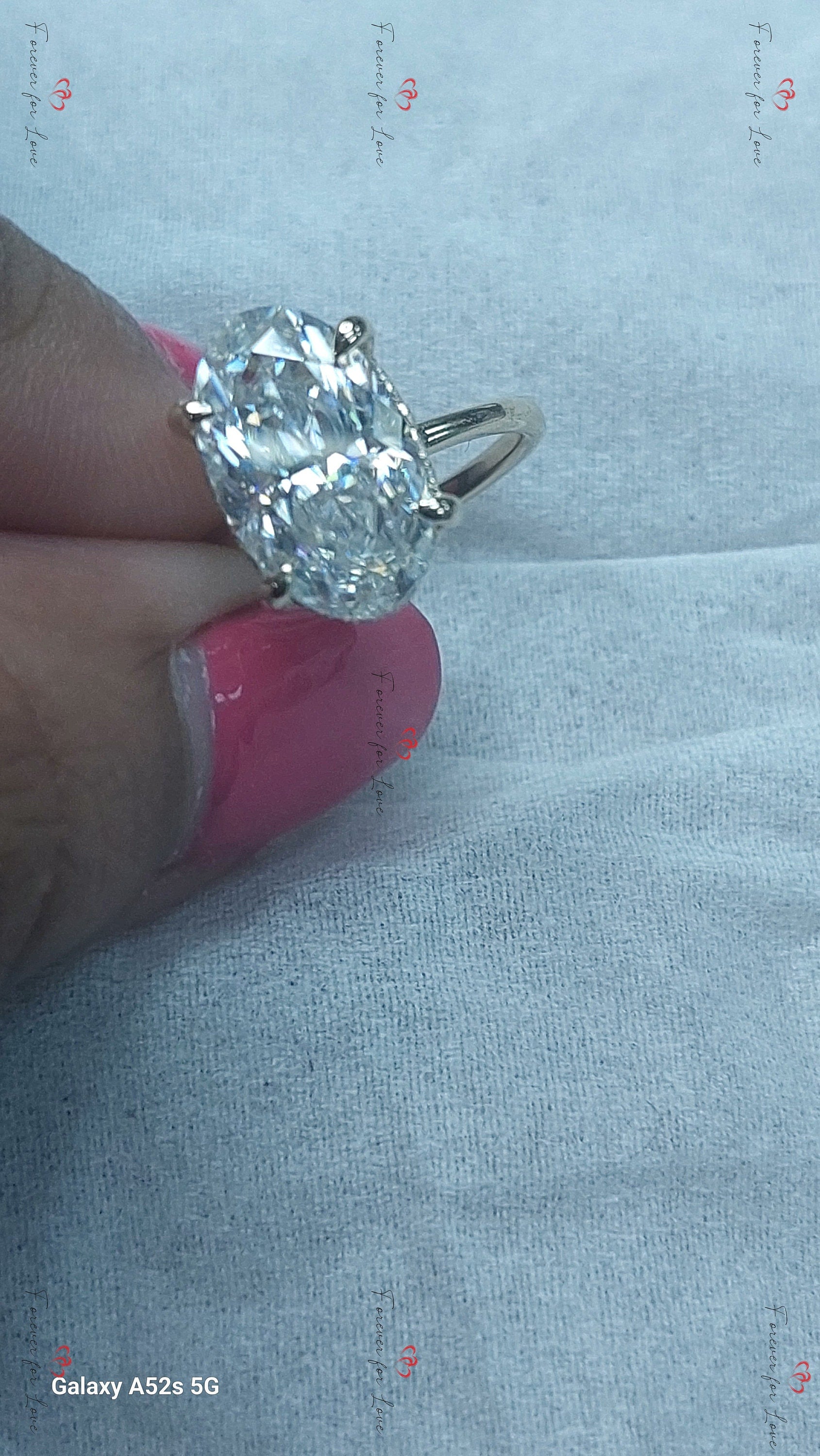 6 Ct Oval Diamond, Moissanite Hidden Halo Engagement Ring