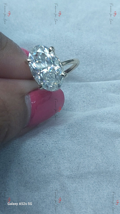6 Ct Oval Diamond, Moissanite Hidden Halo Engagement Ring