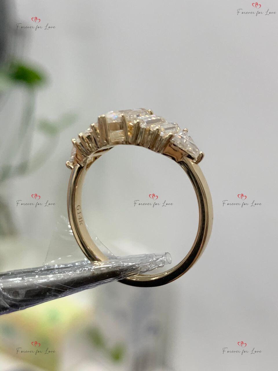 Baguette Moissanite Engagement Ring Baguette cut 1Ct Moissanite Brilliant Cut engagement ring in 935 Argentium Silver — custom handcrafted by Forever For Love