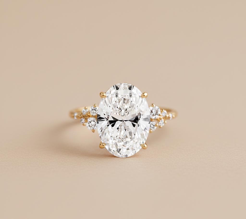 Verlobungsring mit 3 Karat IGI-zertifiziertem ovalem Labor-Diamanten Oval cut Moissanite engagement ring in 935 Argentium Silber — custom handcrafted by Forever For Love