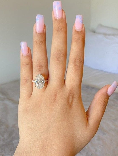 9.5 Ct Oval Diamond, Moissanite Hidden Halo Engagement Ring